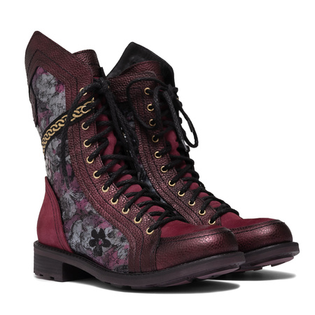 Maciejka Leather Lace-Up Ankle Boots Chain Detail Burgundy 07097-23/00-8