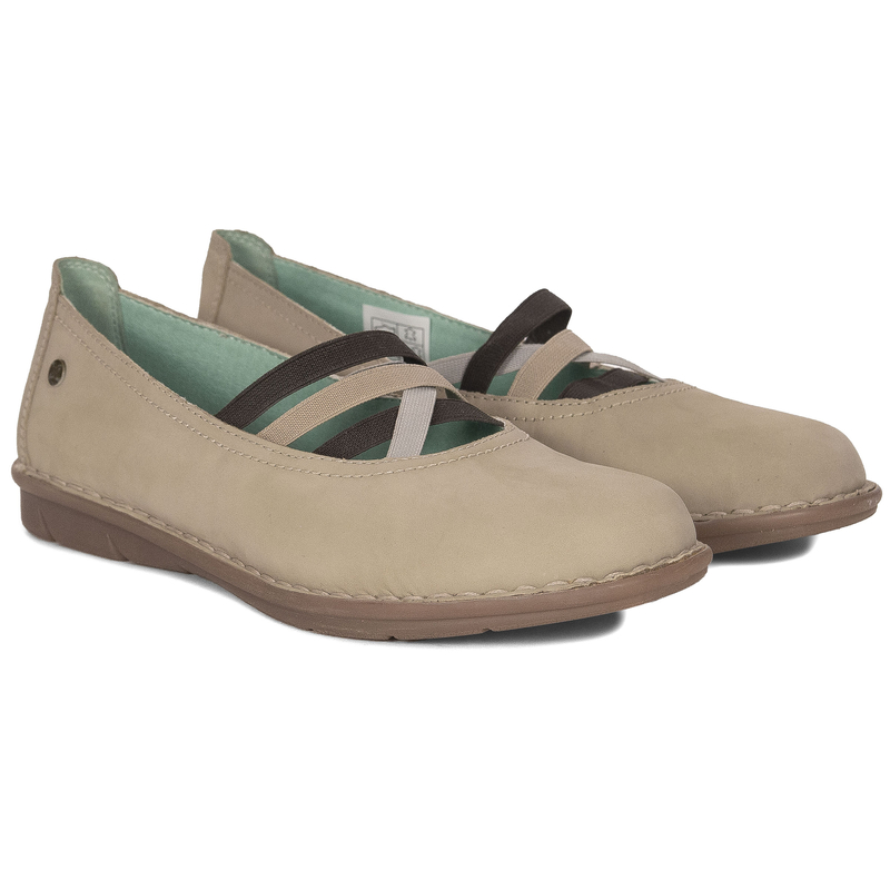 Maciejka Leather Flat Shoes With Elastic Straps Beige P6815-10/00-1