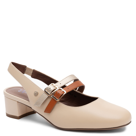 Maciejka Leather Slingback Mary Jane Pumps Block Heel Beige K7475-04/00-1