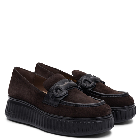 Wonders Charme Women's Suede Platform Loafers Brown A-5203-Charme