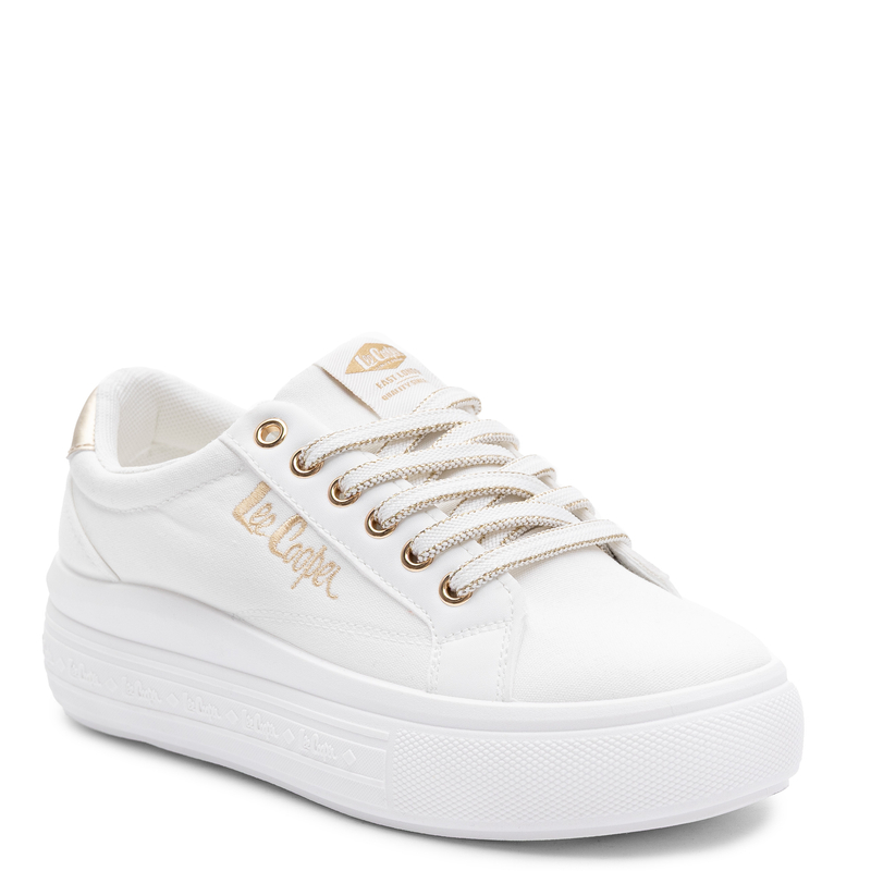 Lee Cooper White Platform Sneakers Women's Gold Details LCW-26-44-4478L