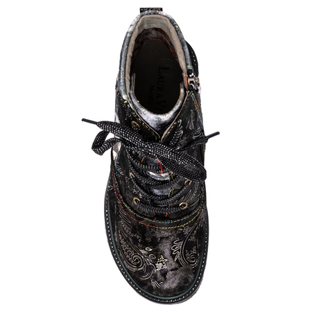 Laura Vita Trzewiki Skórzane Damskie Sznurowane Botki Na Koturnie Wielokolorowe ERCNAULTO-NOIR