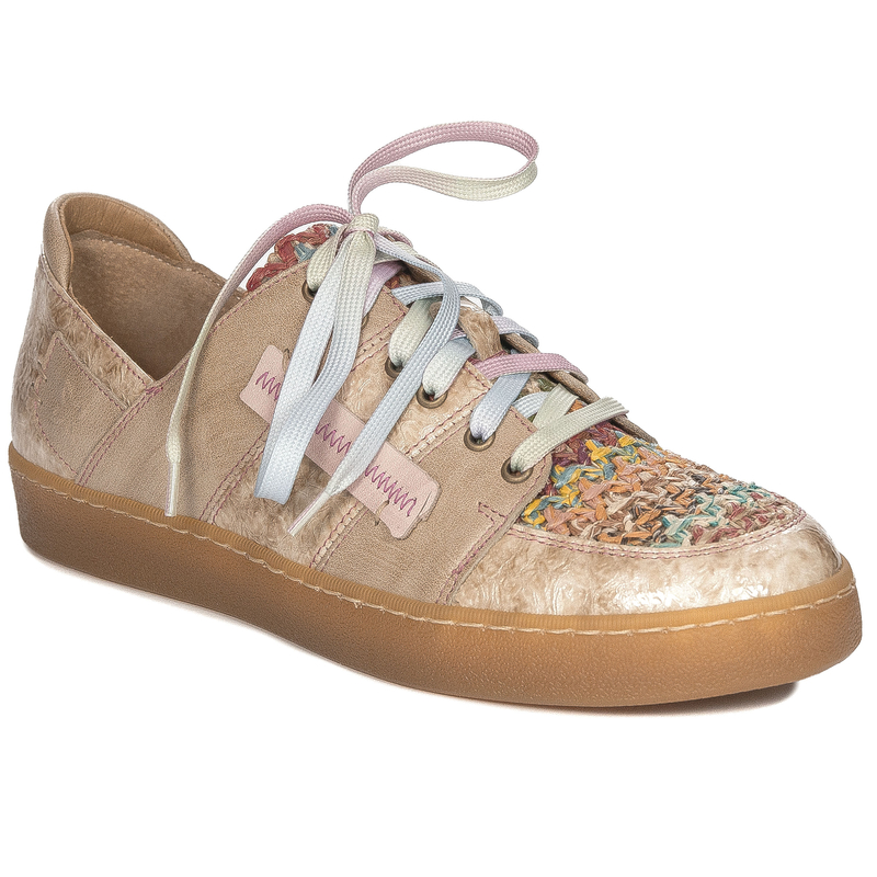 Maciejka Skórzane Półbuty Sneakersy Patchwork Wielokolorowe Beżowe 06791-04/00-1