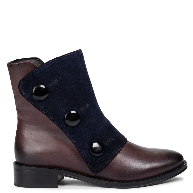 Maciejka Suede-Flap Ankle Boots Decorative Buttons Bordeaux H7172-23/00-7