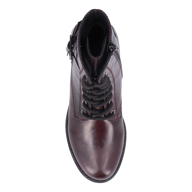 Rieker Lace-Up Ankle Boots Side-Zip Block Heel Burgundy 75431-35-RED