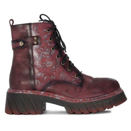 Maciejka Leather Women's Boots With Decorative Pattern Burgundy 07071-23/00-8