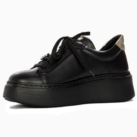 Maciejka Czarne Skórzane Sneakersy Damskie na Grubej Platformie Sznurowane 06191-01/00-8