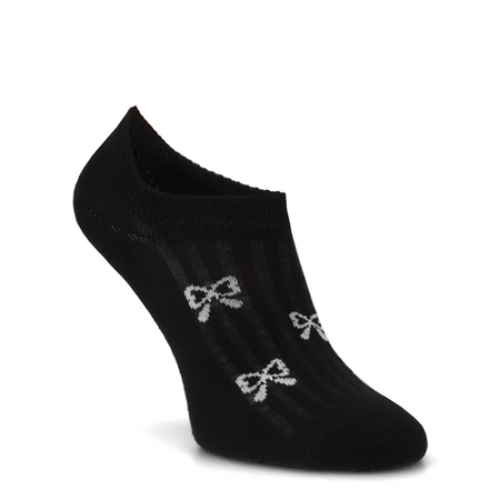 Filippo Bamboo Ribbed No-show Socks With Bow Motif White Black SD-IN13-WH-BK