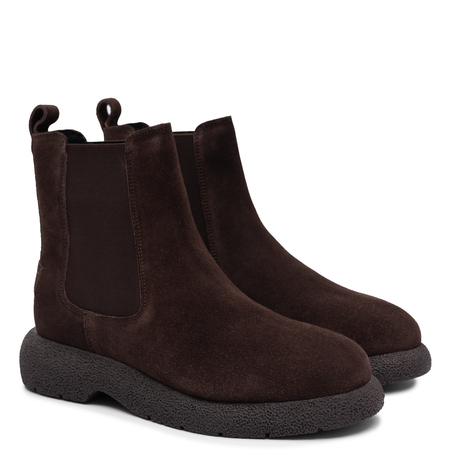 Gioseppo Suede Leather Chelsea Boots Women Chunky Platform Chocolate 73624-A-P-CHOC