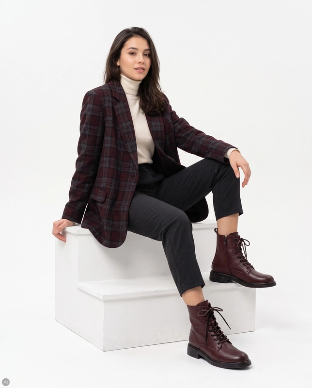 Maciejka Women's Leather Lace-Up Insulated Burgundy Ankle Boots K7751-23/00-7