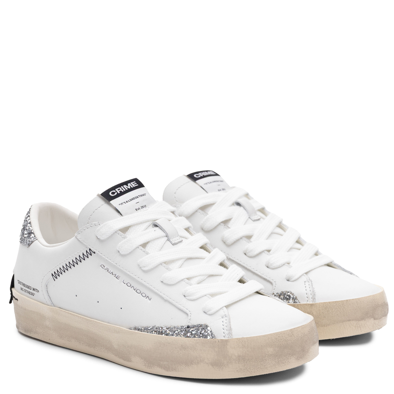 Crime London Skórzane Sneakersy Z Brokatem Białe 29000PP8.10