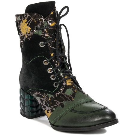 Maciejka Women's High Heel Ankle Boots, Natural Leather, Green - Black 06160-01/00-7
