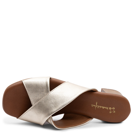 Maciejka Leather Cross Strap Heeled Mules Gold E7390-25/00-1