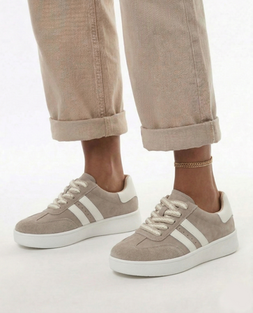 Filippo DP7512-26-BE Skórzane Sneakersy Na Platformie Beżowe DP7512-26-BE