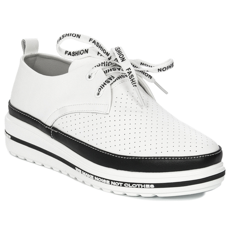 Artiker White Leather Women's Flat Shoes