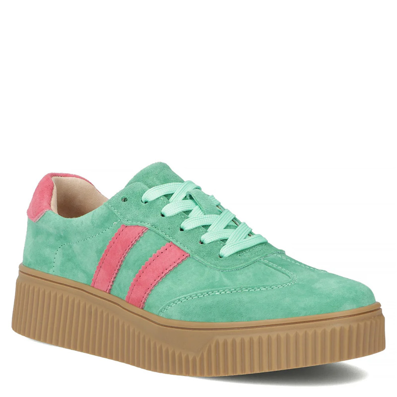 Filippo Skórzane Sneakersy Na Platformie Półbuty Zamszowe Zielono Różowe DP6776-26-GE-FH