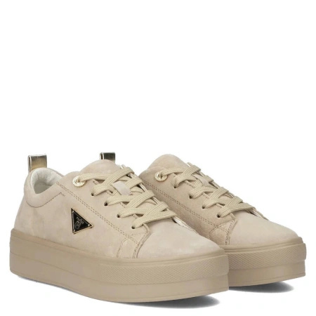 Filippo Skórzane Sneakersy na Platformie Złote Detale Beżowy DP3533-26BE