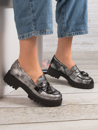 Maciejka Women's Black+Silver Shoes On Platform