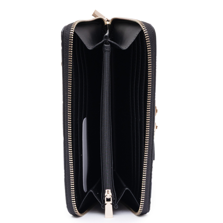 Guess Elegancki Zapinany Na Zamek Portfel Damski Z Paskiem Czarny SWPD2225146-BLACK