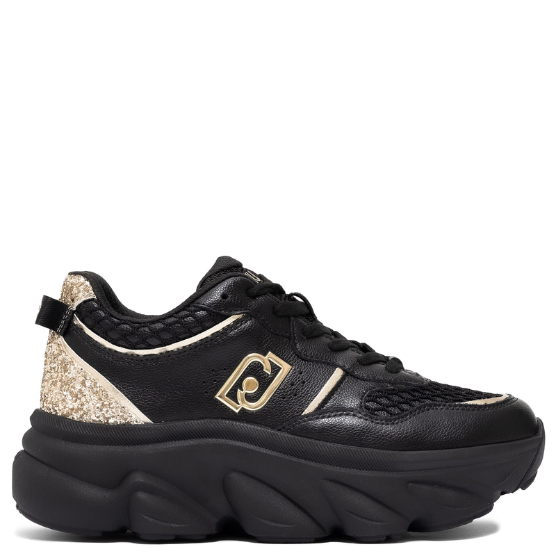 Liu Jo Chunky Platform Sneakers Light Gold Glitter Heel Black BF5061-PX783-GOLD