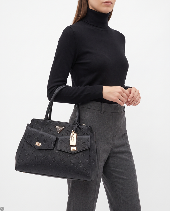 Guess Torebka Damska Duża Klasyczna Do Ręki I Na Ramię Wytłaczana Czarna HWPD2222070-BLACK