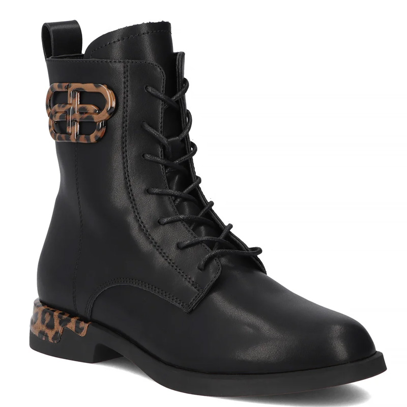 Filippo Leather Tortoiseshell-Heel Lace-Up Ankle Boots Side-Zip Black DBT720625BK
