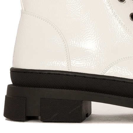 S.Barski Women's warmed lacquered White Ankle boots