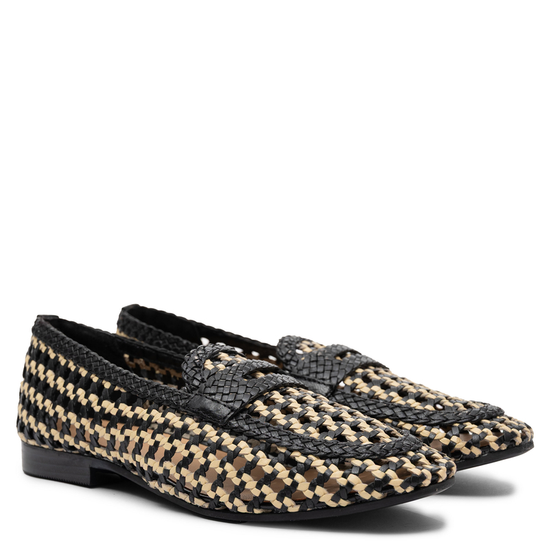 Gioseppo Woven Leather Loafers Openwork Black-Beige 79108-BLACK