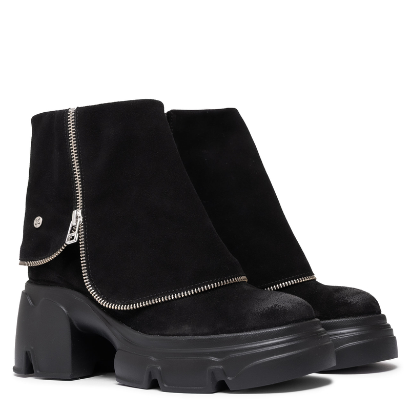 Maciejka Suede Asymmetric Zip Ankle Boots Platform Black 07145-01/00-8