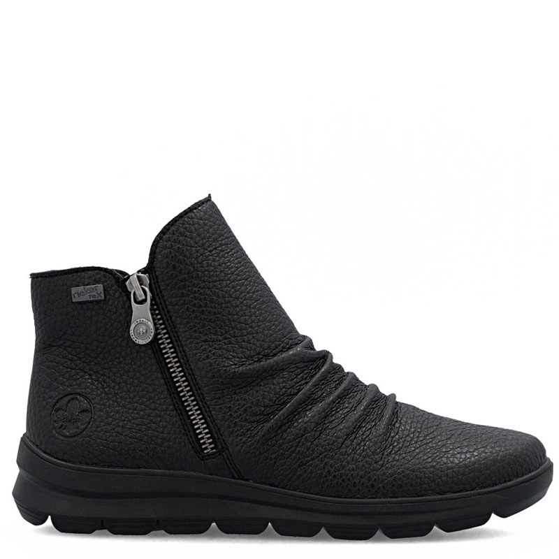 Rieker Ankle Boots Double-Zip Women’s Flat Heel Black Z0056-00-BLACK
