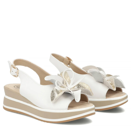 Filippo Leather Wedge Sandals With Decorative Flower White DS7045-26-WH