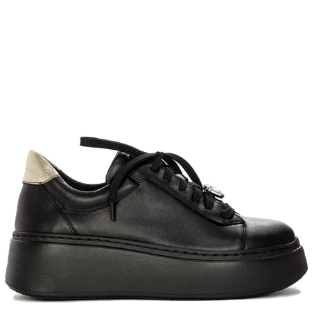 Maciejka Czarne Skórzane Sneakersy Damskie na Grubej Platformie Sznurowane 06191-01/00-8