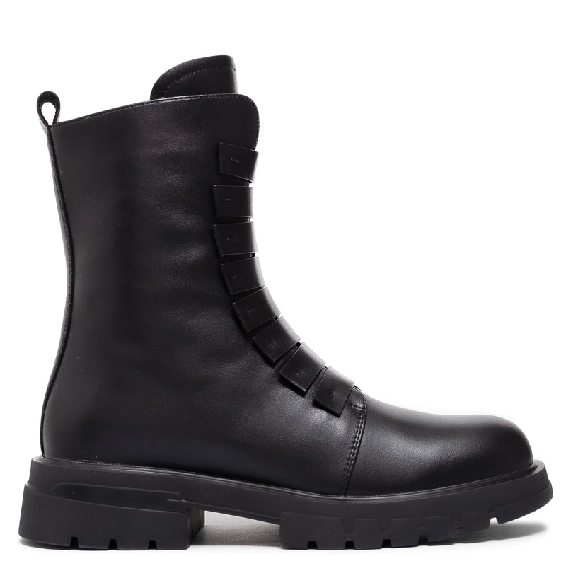 T. Sokolski Leather Chunky Boots Zip Black AN-Z25-194-BLK