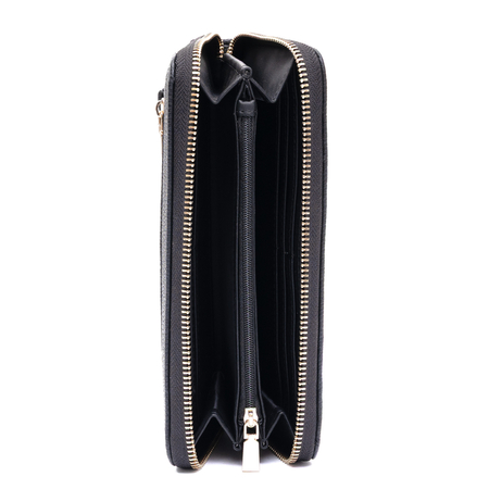 Guess Elegancki Zapinany Na Zamek Portfel Damski Z Paskiem Czarny SWBG9735146-BLACK