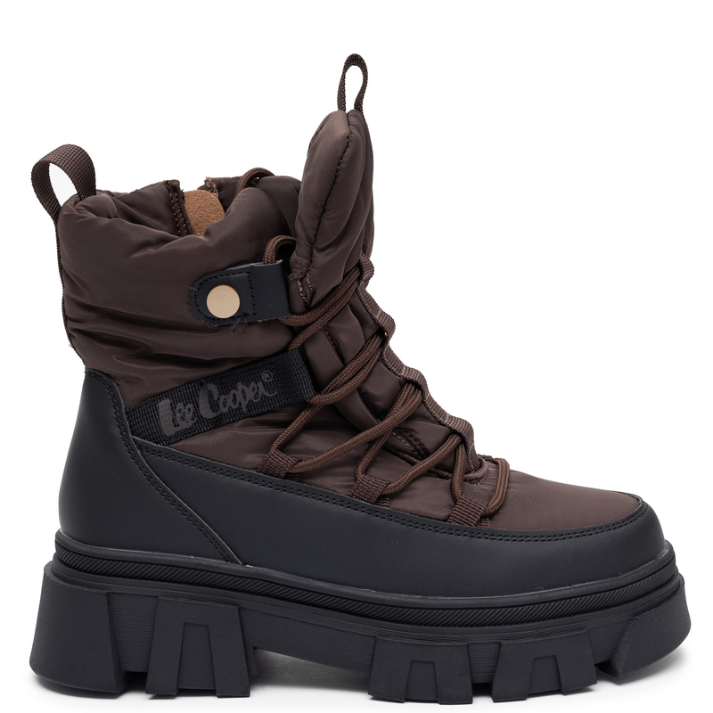 Lee Cooper Women Insulated Platform Snow Boots Lace-Up Ankle Boots Brown Black LCJ-26-01-4631LA