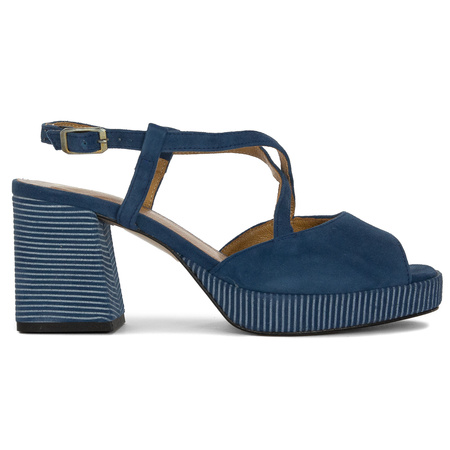 Maciejka Sandały Damskie Na Obcasie Skórzane Granatowe