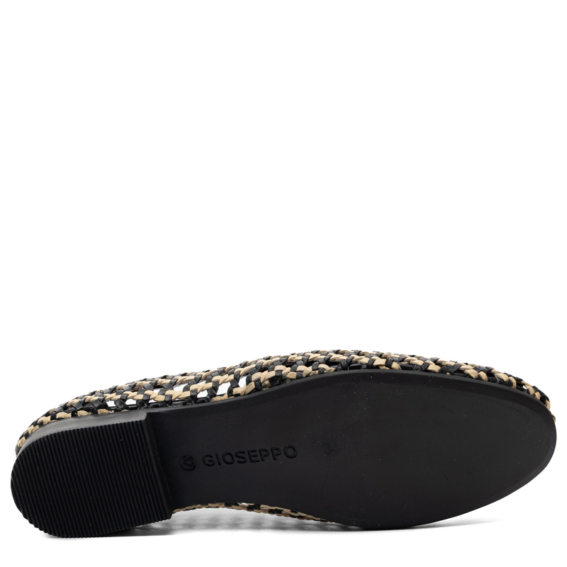 Gioseppo Skórzane Plecione Półbuty Loafery Ażurowe Czarno-Beżowe 79108-BLACK