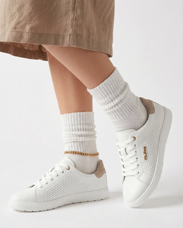 Filippo Leather Sneakers White DP6738-WH-BE