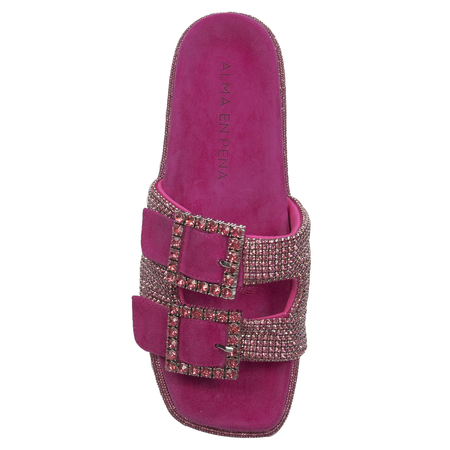 Alma El Pena Klapki damskie Suede Fuxia z cyrkoniami