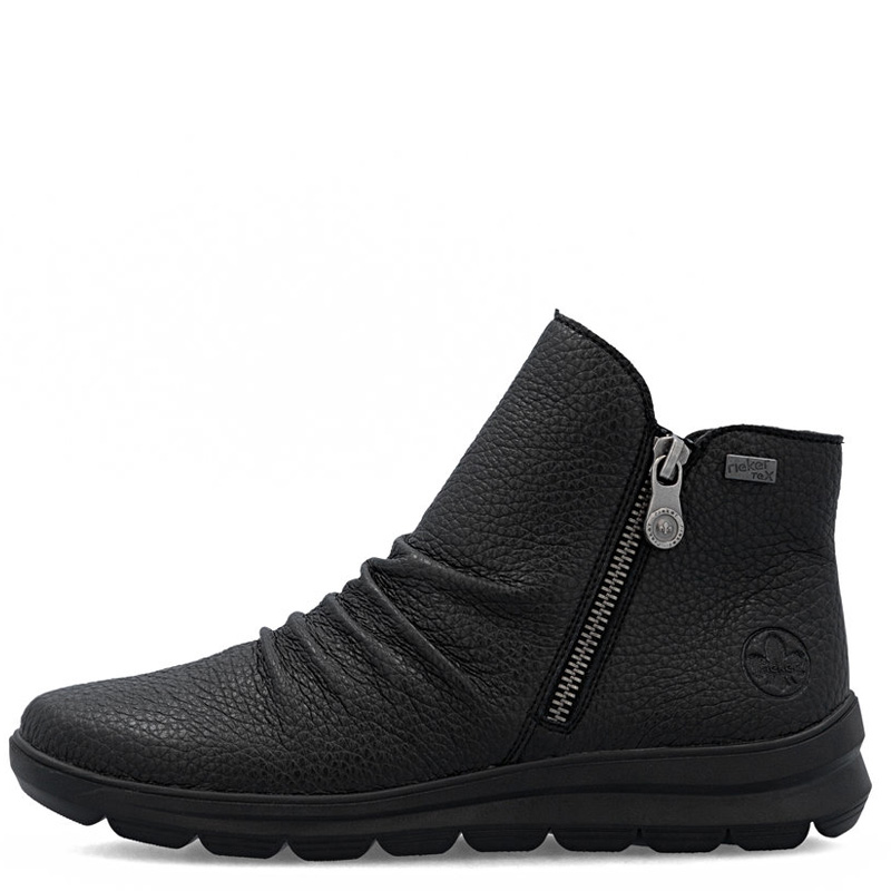 Rieker Botki Damskie Z Ozdobnym Zamkiem Po Boku Czarne Z0056-00-BLACK