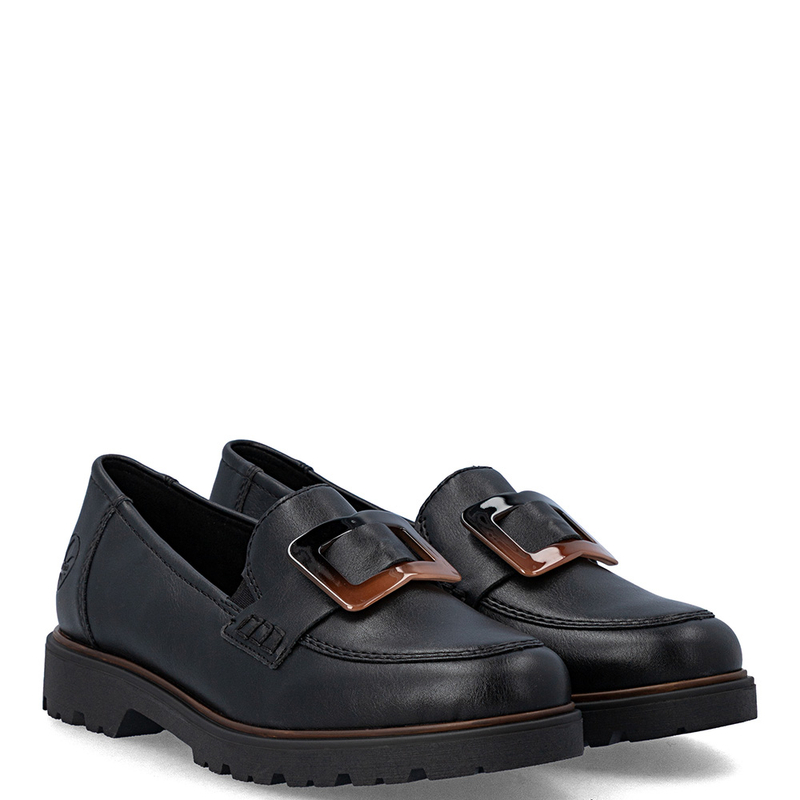 Rieker Black Women's Loafers Tortoiseshell Buckle Slip-On Shoes 45553-00-BLK