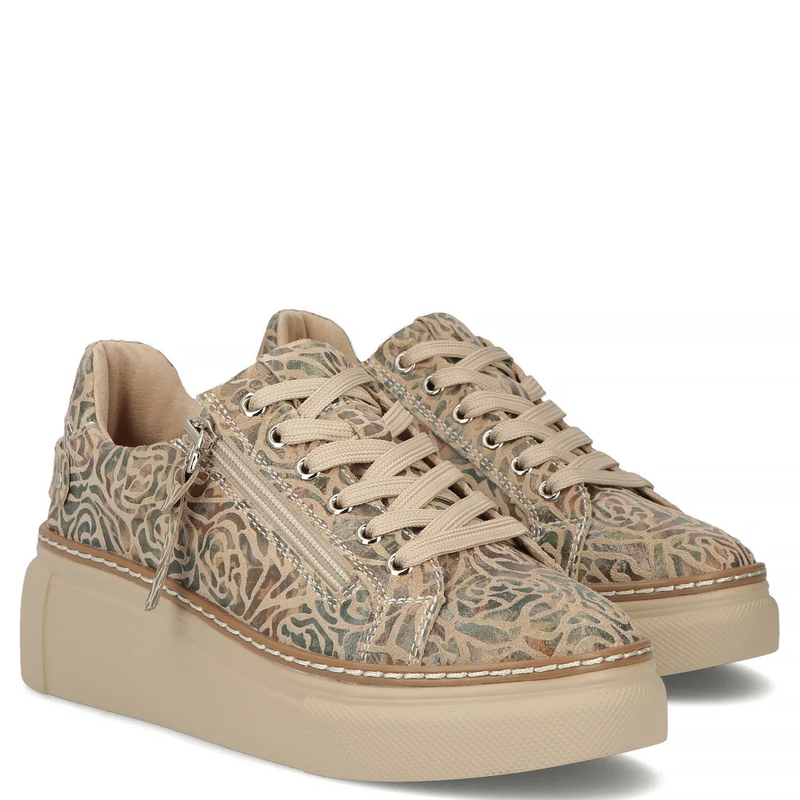 Filippo Leather Patterned Platform Sneakers Beige DP7653-26-BE-MLT