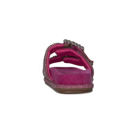 Alma El Pena Klapki damskie Suede Fuxia z cyrkoniami