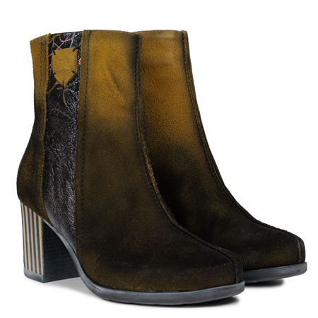 Maciejka Gradient Suede Ankle Boots Block Heel Black Yellow 06155-07/00-7