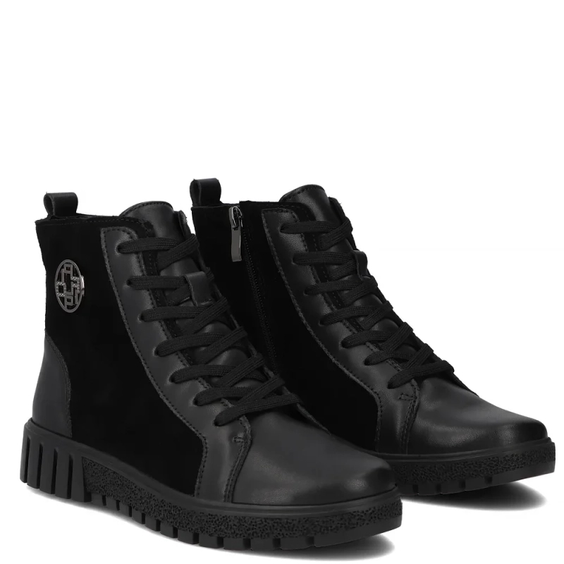 Filippo Skórzane Ocieplane Botki Sznurowane Czarne DBT6359-26-BLK