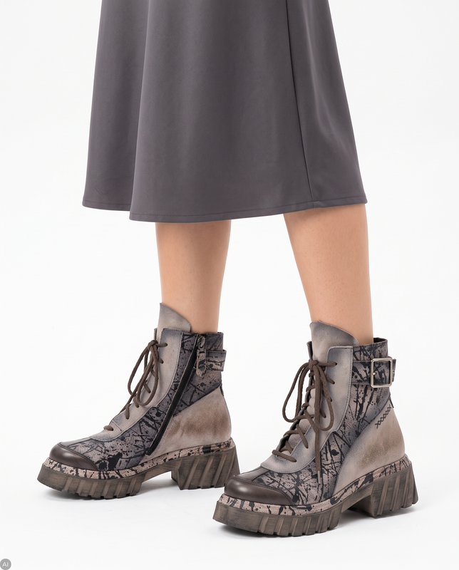 Maciejka Leather Patterned Platform Ankle Boots Brown 07625-02/00-8