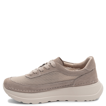 Sokolski Skórzane Materiałowe Półbuty Sneakersy na Platformie Beżowe TS-W26-241-BEIGE