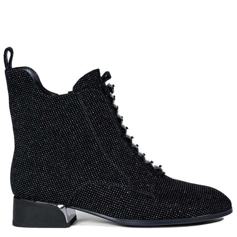 S.Barski Sparkle Leather Ankle Boots Block Heel Black MR52-156-BK