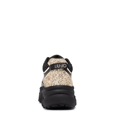 Liu Jo Sneakersy Damskie Na Platformie Półbuty Brokatowy Zapiętek Czarny BF5061-PX783-GOLD