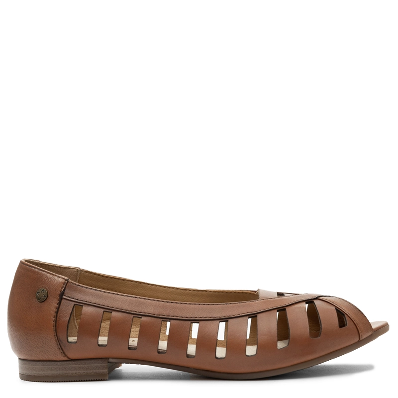 Maciejka Leather Cutout Ballet Flats Peep-Toe Brown P7540-29/00-1